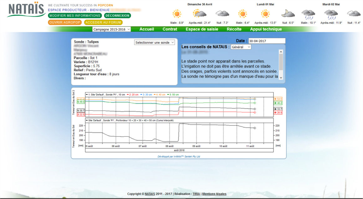 Espace producteurs detail sonde